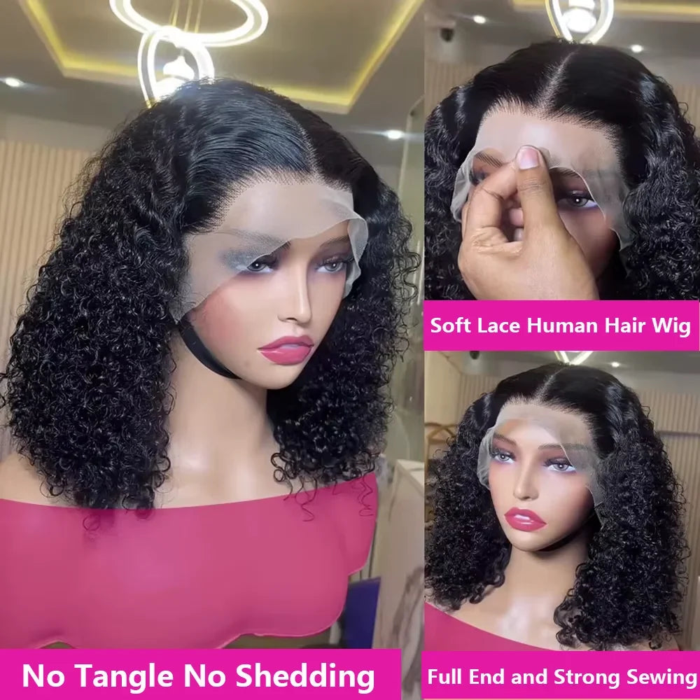 13x4 Lace Closure Wig 100% Human Hair Wig Deep Curly Wig Jerry Curly Short Bob Wig With Baby Hair Deep Wave Double Draw Wig