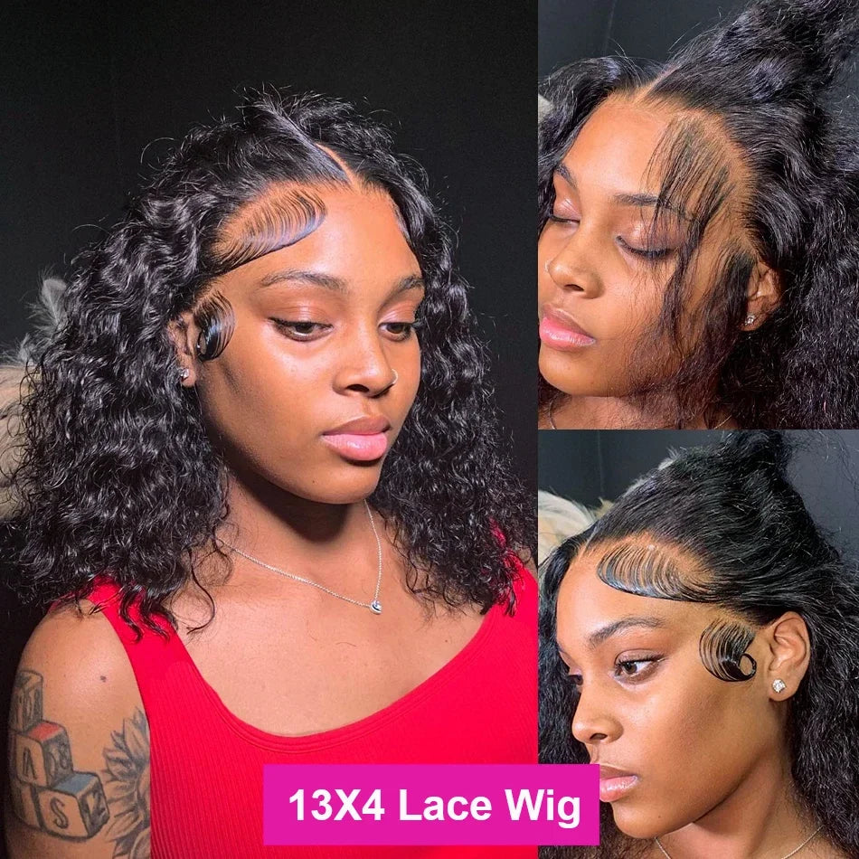 13x4 Lace Closure Wig 100% Human Hair Wig Deep Curly Wig Jerry Curly Short Bob Wig With Baby Hair Deep Wave Double Draw Wig