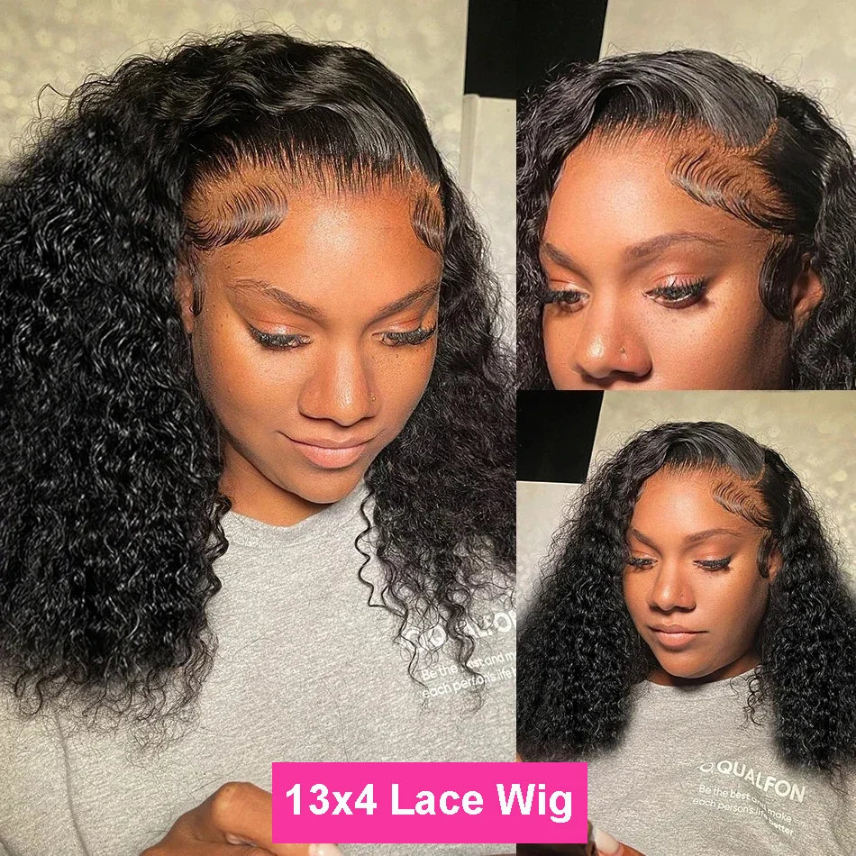 13x4 Lace Closure Wig 100% Human Hair Wig Deep Curly Wig Jerry Curly Short Bob Wig With Baby Hair Deep Wave Double Draw Wig