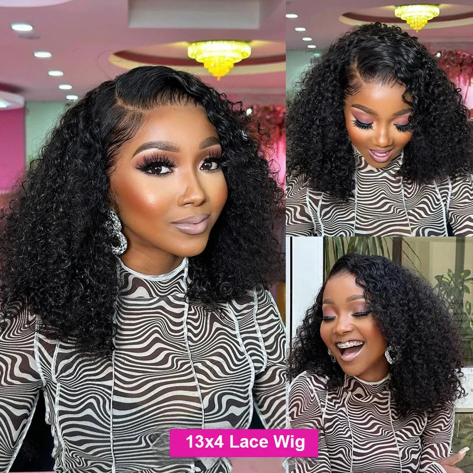 13x4 Lace Closure Wig 100% Human Hair Wig Deep Curly Wig Jerry Curly Short Bob Wig With Baby Hair Deep Wave Double Draw Wig
