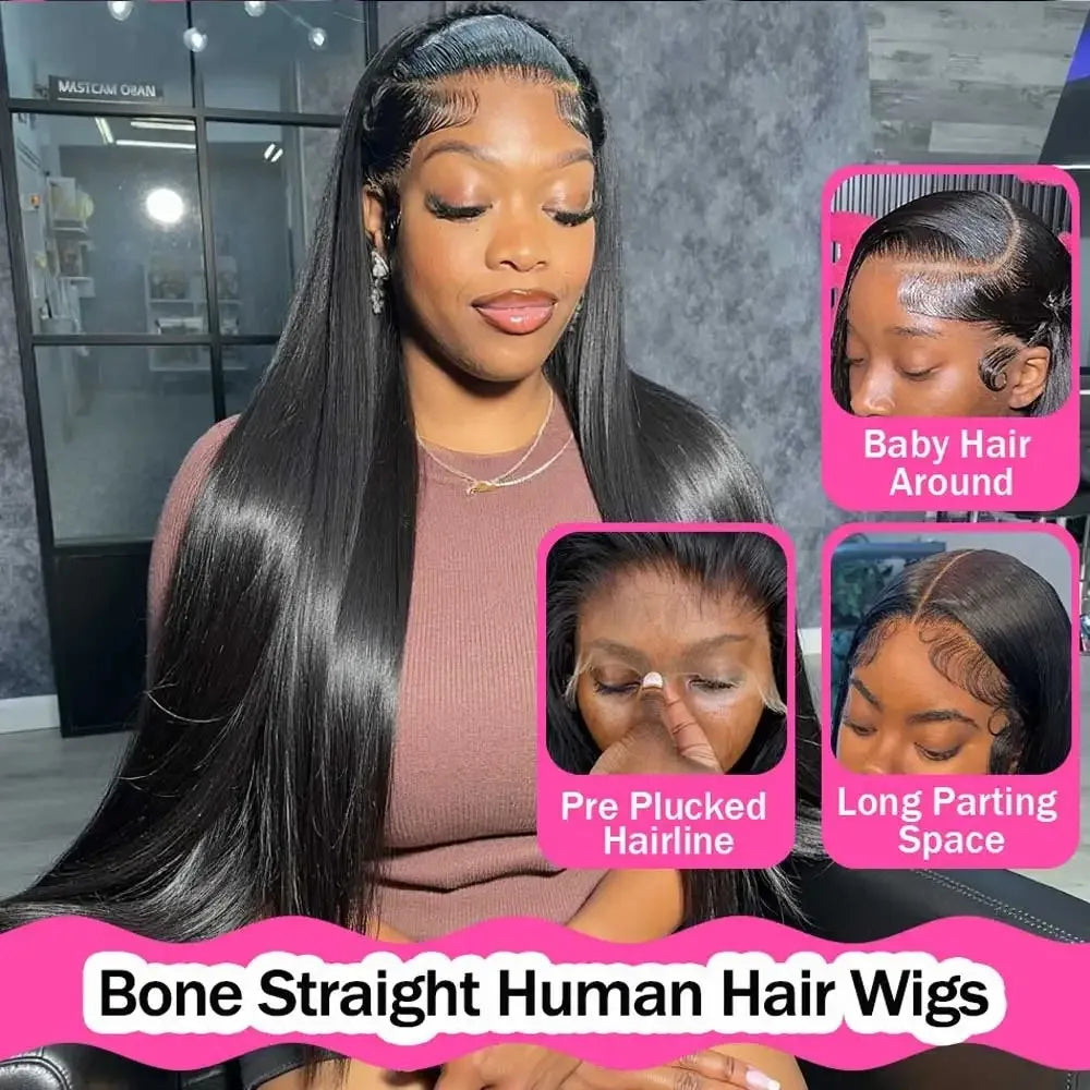 38Inch Straight Lace Front Wigs Human Hair 13x6 HD Lace Frontal Wig 4x4 Bone Straight Glueless Wig Pre Plucked