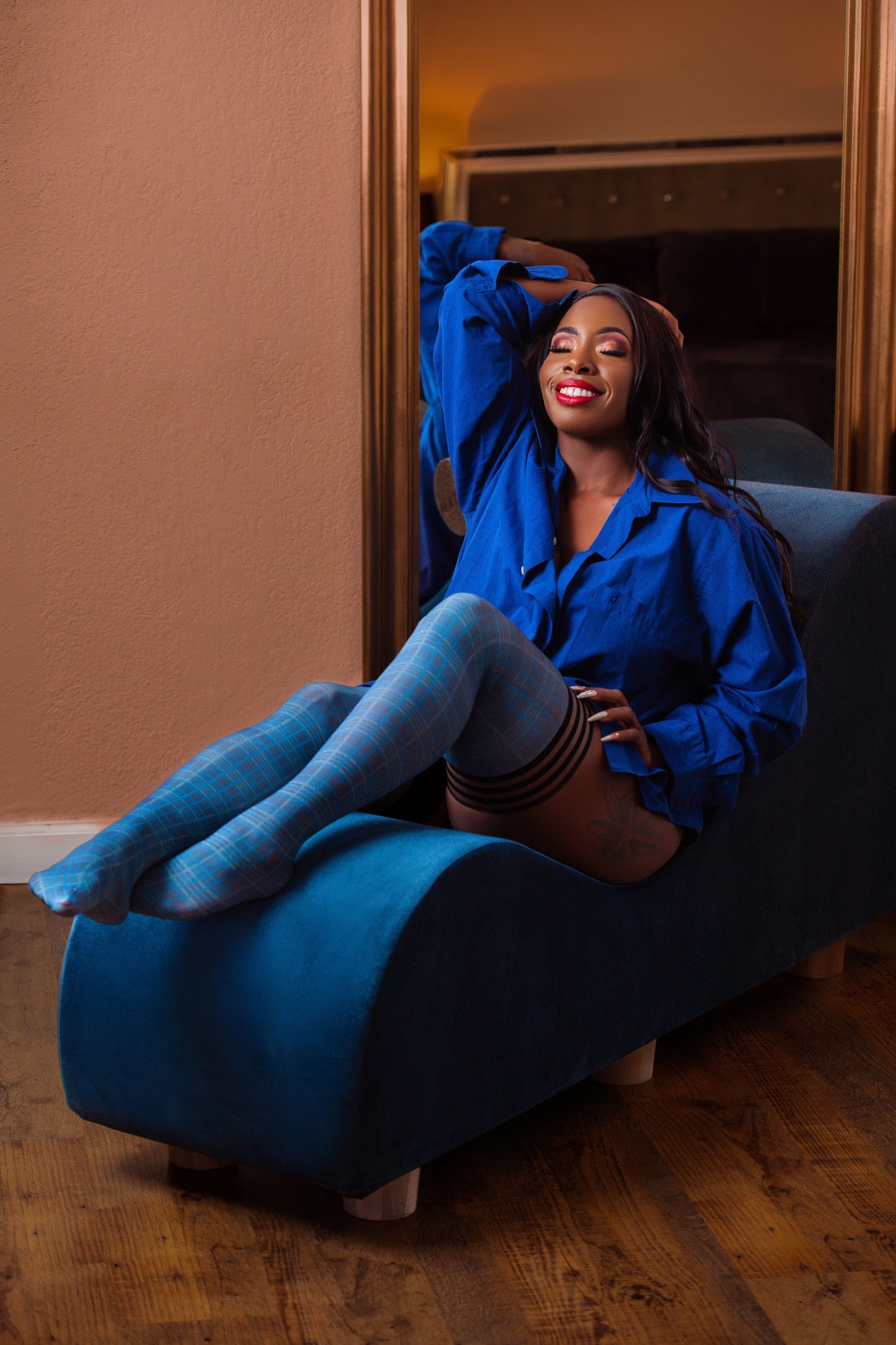 Debbie: Navy Plaid Thigh Highs