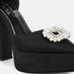 Maeissa Pearls Brooch Detail Platform Block Heel Sandals