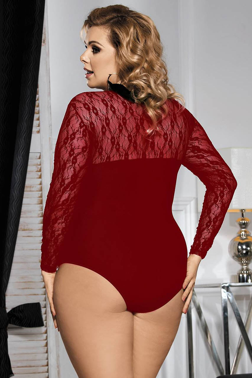 Stretch Long Sleeve Lace Bodysuit