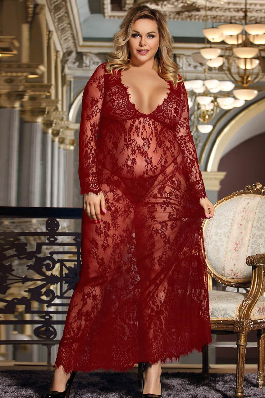 Long Lace V Neck Gown