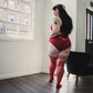 Monica: You'll be Feeling Hot Hot Hot! Red Sheer with Black Seam, Cuban Heel Thigh Highs