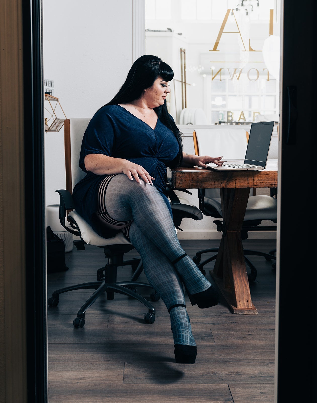 Debbie: Navy Plaid Thigh Highs