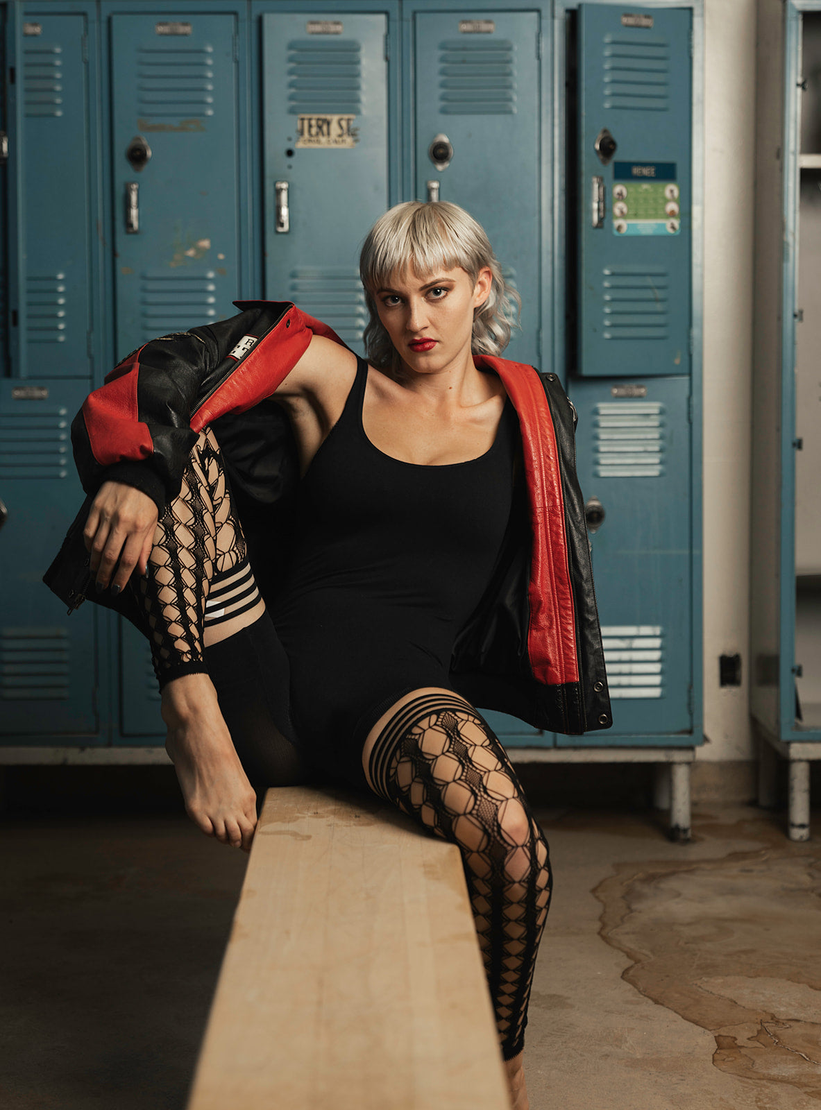 Jo: Footless Black Circle Fishnet Thigh Highs