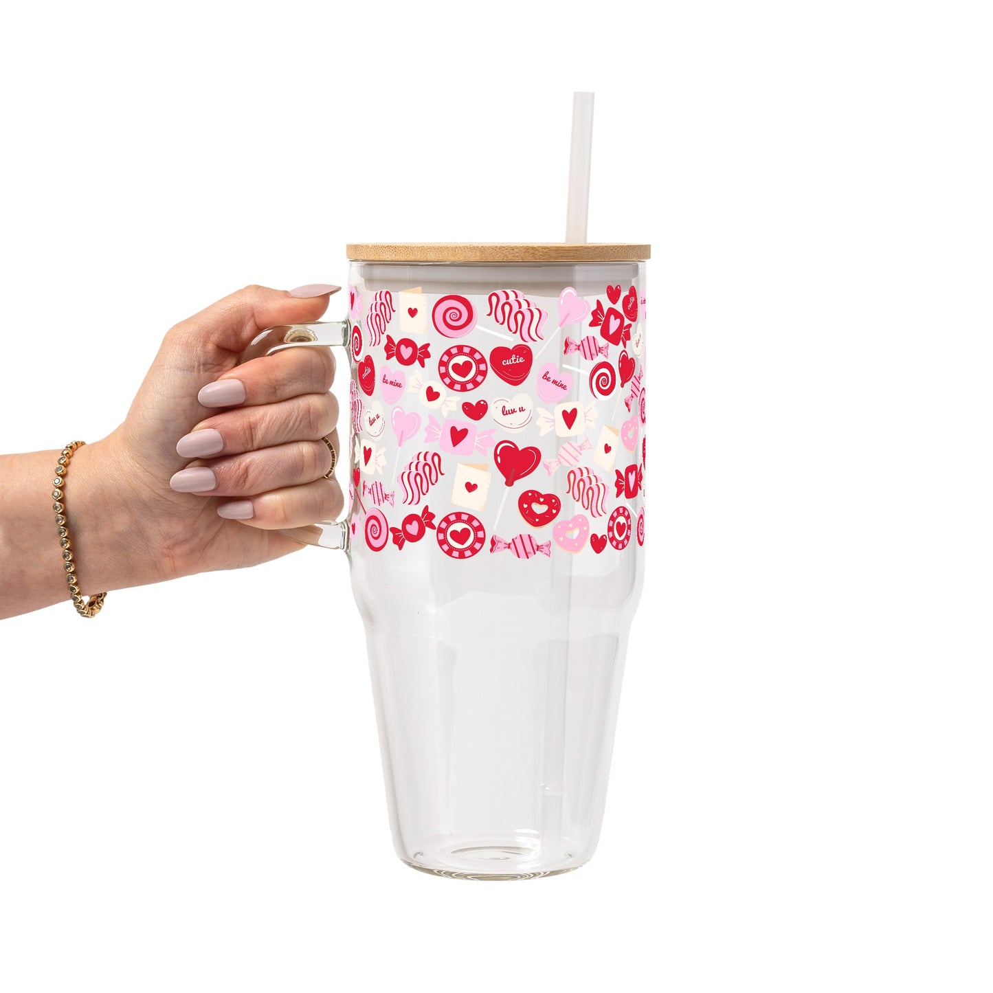 Valentine's Day Sweets Glass Cup, Mug & Tumbler with Lid and Straw
