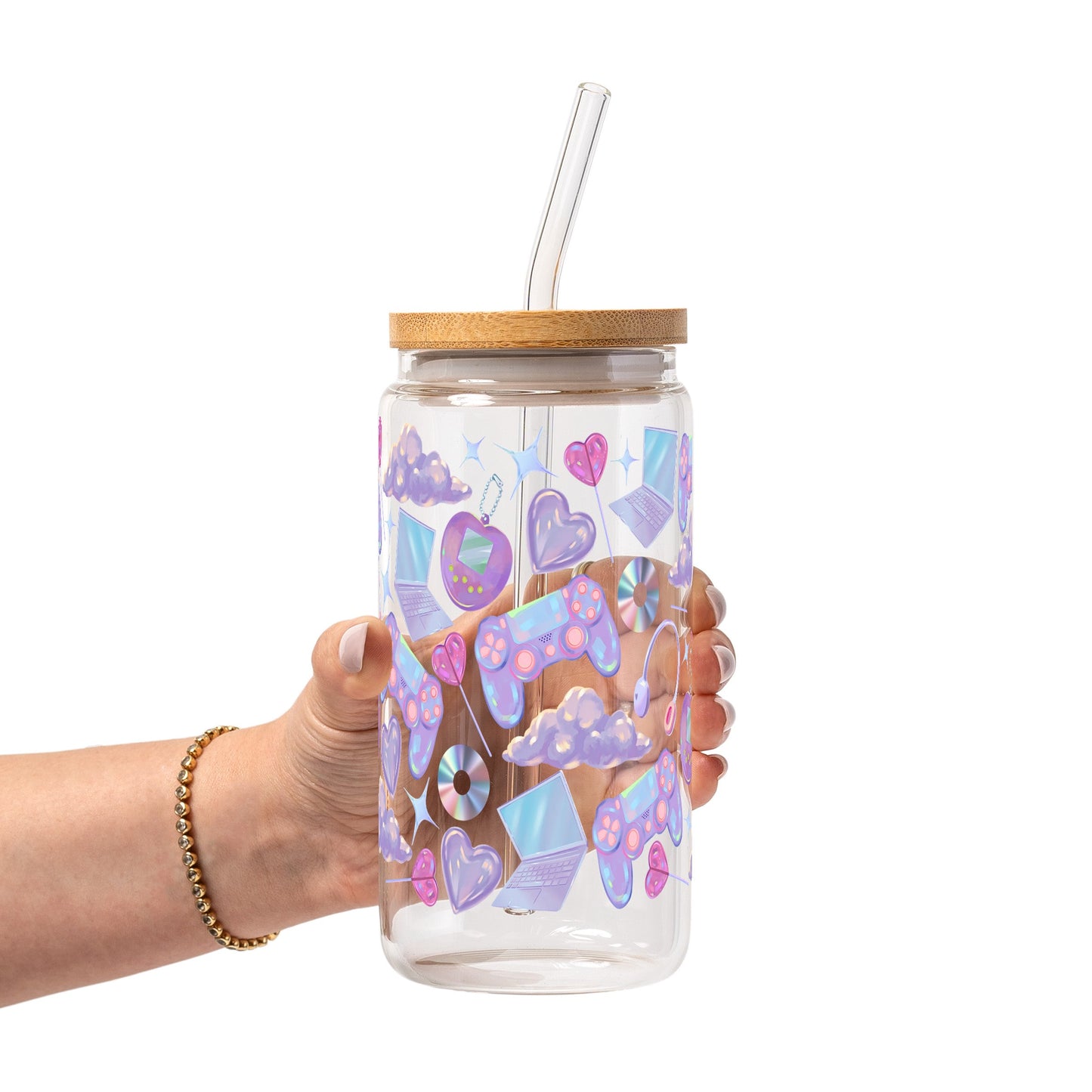 Y2K Gamer Glass Cup, Mug & Tumbler with Lid and Straw
