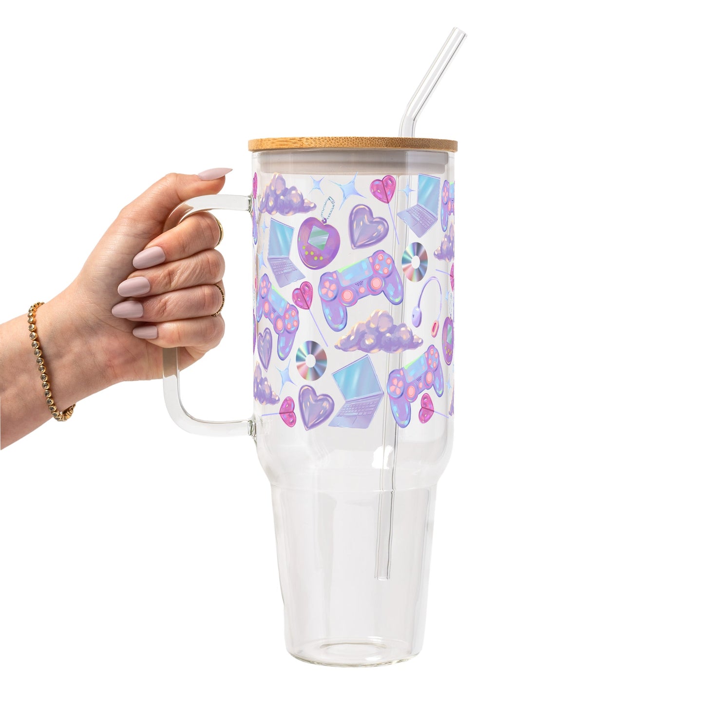 Y2K Gamer Glass Cup, Mug & Tumbler with Lid and Straw