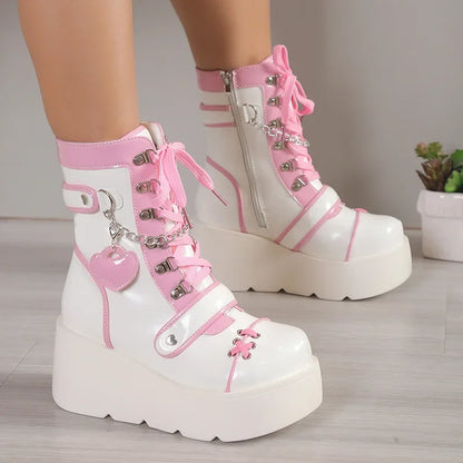Kawaii White & Pink Platform Boots