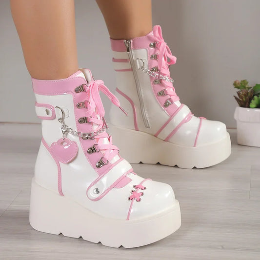 Kawaii White & Pink Platform Boots
