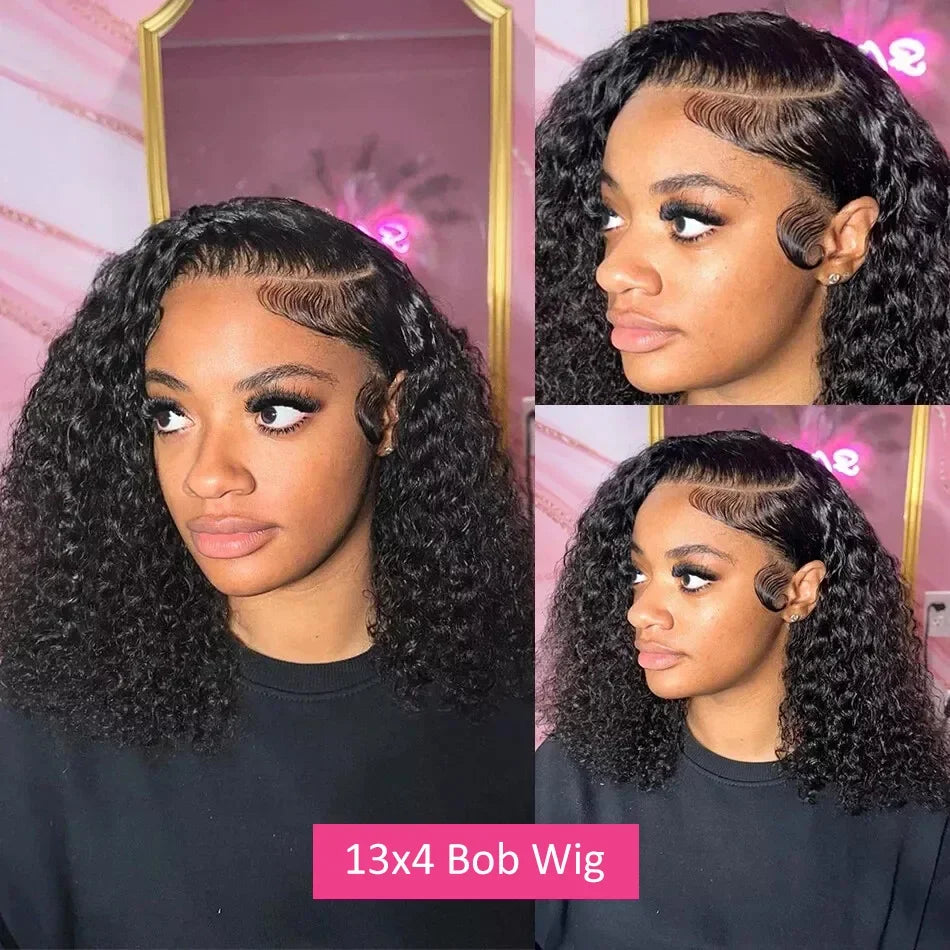 13x4 Lace Closure Wig 100% Human Hair Wig Deep Curly Wig Jerry Curly Short Bob Wig With Baby Hair Deep Wave Double Draw Wig