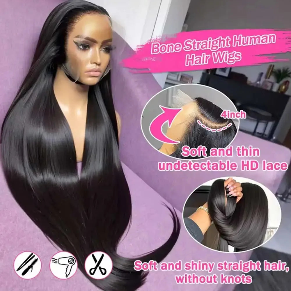38Inch Straight Lace Front Wigs Human Hair 13x6 HD Lace Frontal Wig 4x4 Bone Straight Glueless Wig Pre Plucked
