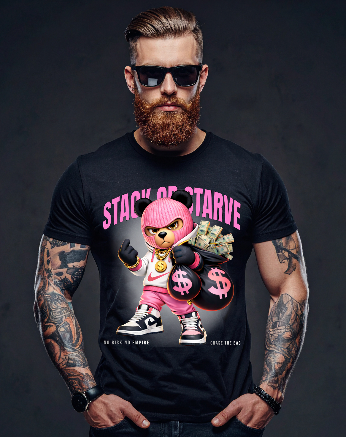 “Stack or Starve” Pink Bear Streetwear | Grooveman Exclusive