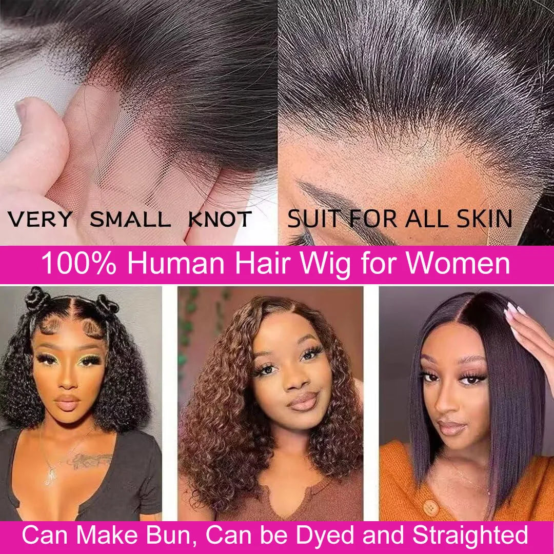 13x4 Lace Closure Wig 100% Human Hair Wig Deep Curly Wig Jerry Curly Short Bob Wig With Baby Hair Deep Wave Double Draw Wig