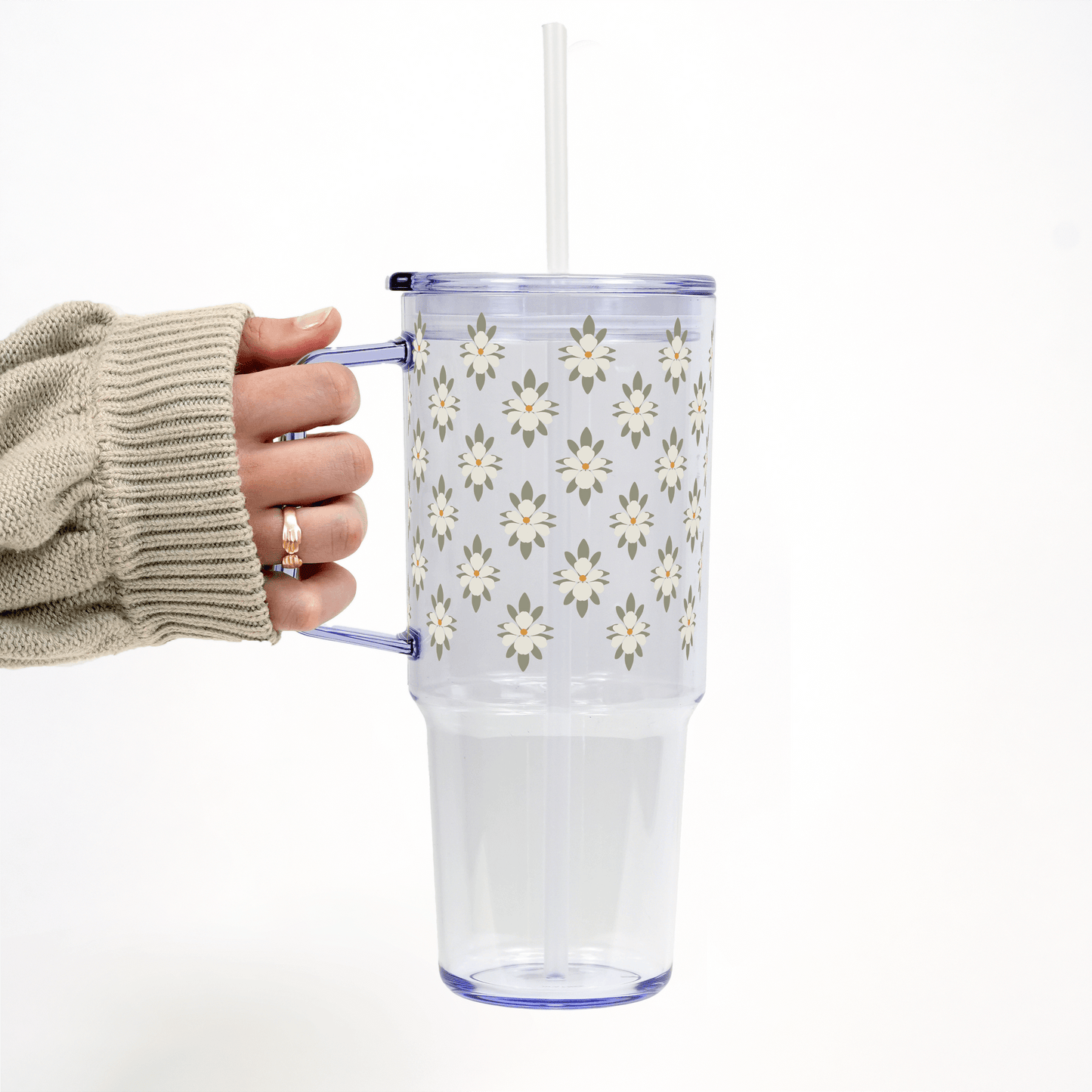 Soft Magnolias Tumbler With Lid and Straw