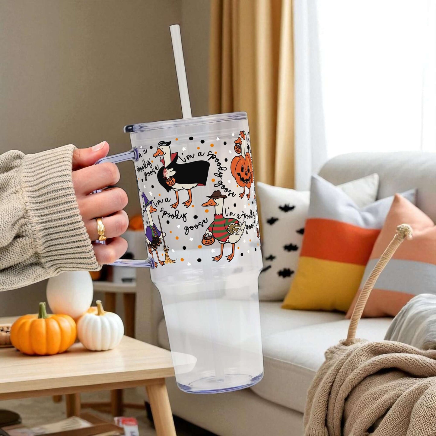 Spooky Goose Tumbler with Lid and Straw