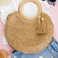 Khaki Straw Tassel O-Ring Tote, Second Front View