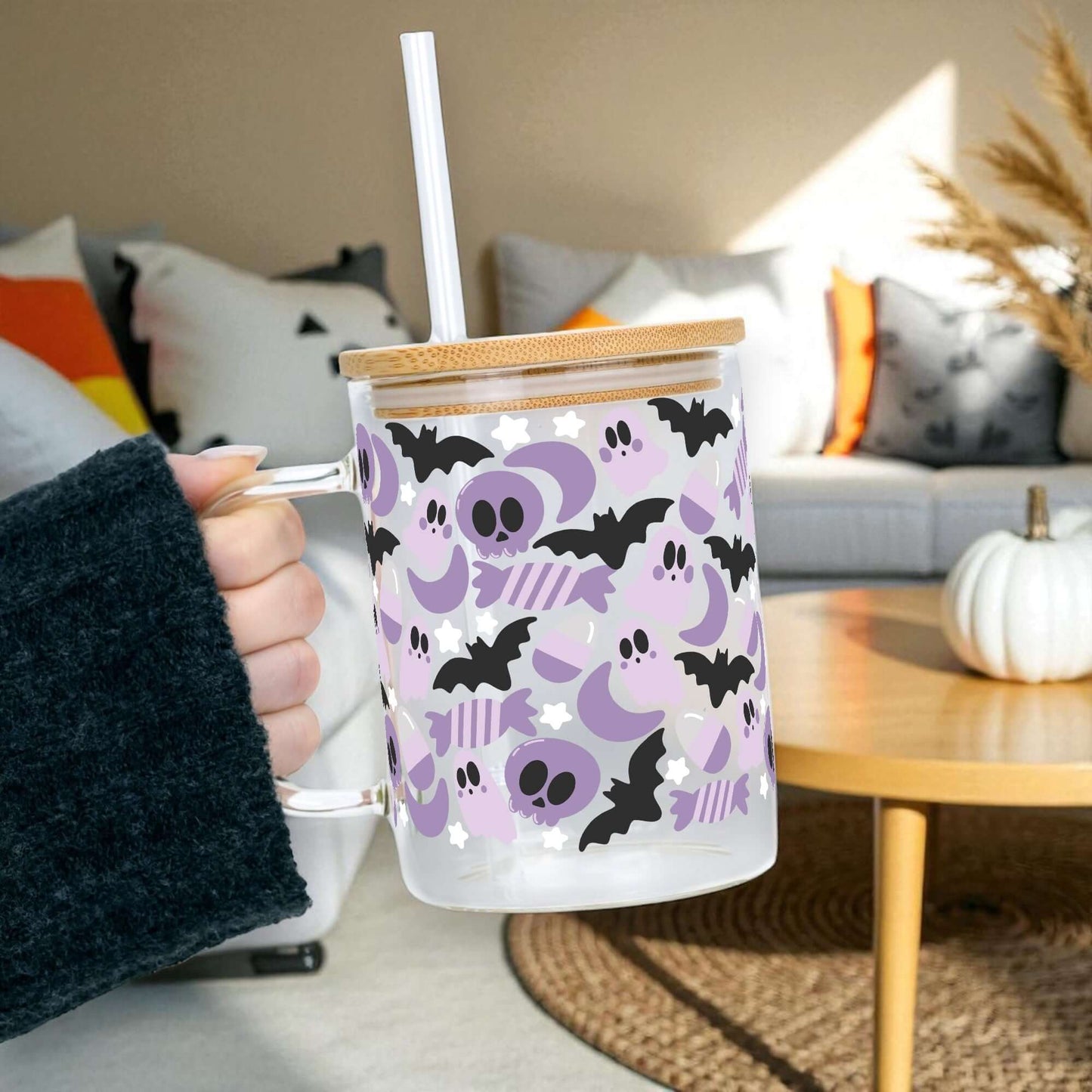 Sweet & Spooky 17oz Glass Mug With Lid and Straw