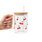 Red Cherries Pink Hearts Glass Cup, Mug & Tumbler with Lid and Straw