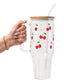 Red Cherries Pink Hearts Glass Cup, Mug & Tumbler with Lid and Straw