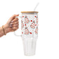 Pink Hearts Valentine Glass Cup, Mug & Tumbler with Lid and Straw