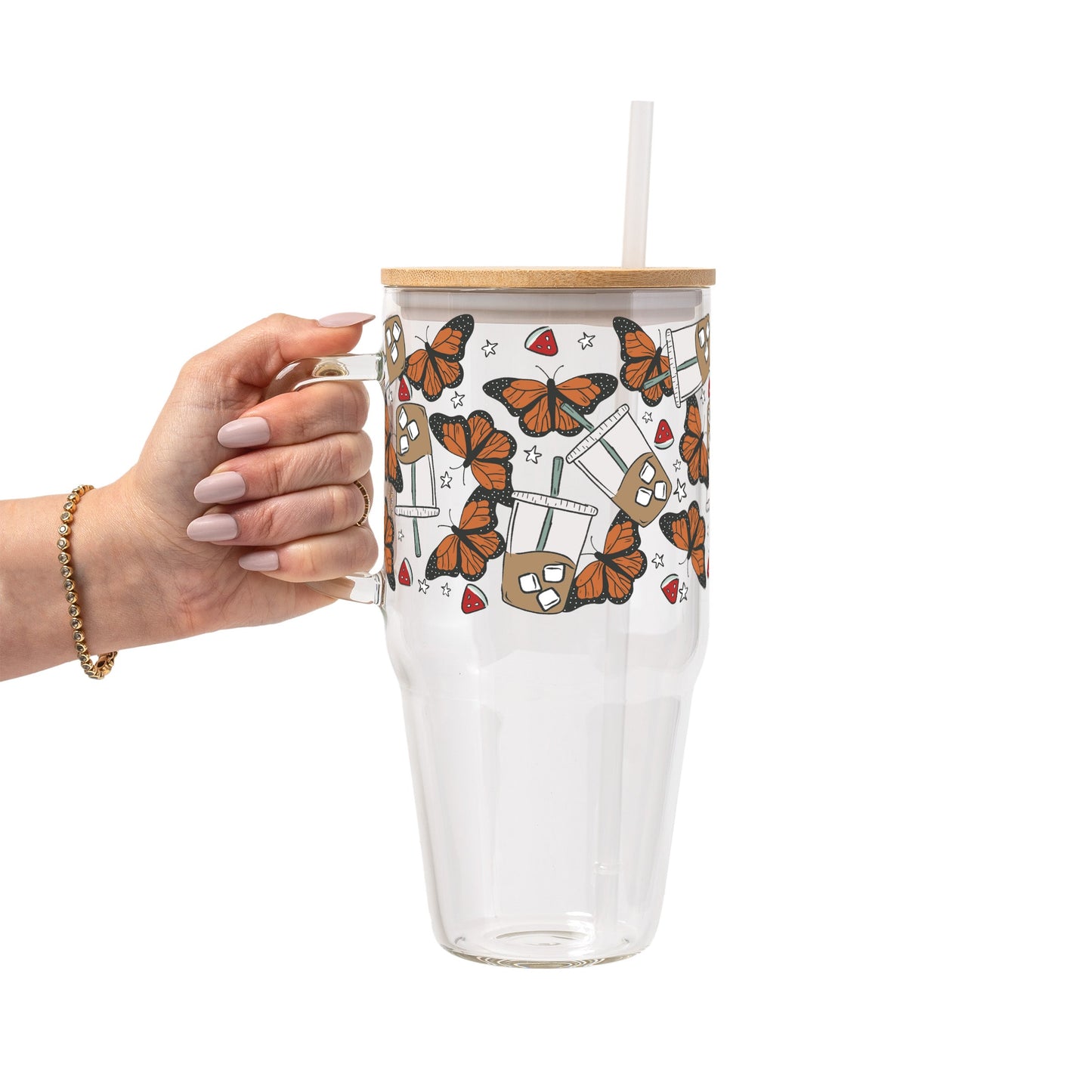 Spring Butterfly Aesthetic Glass Cup, Mug & Tumbler with Lid and Straw