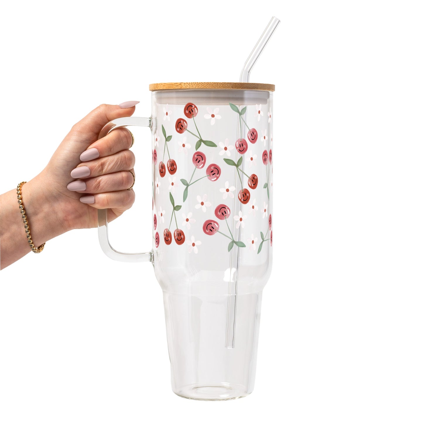 Spring 2025 Aesthetic Glass Cup, Mug & Tumbler with Lid and Straw