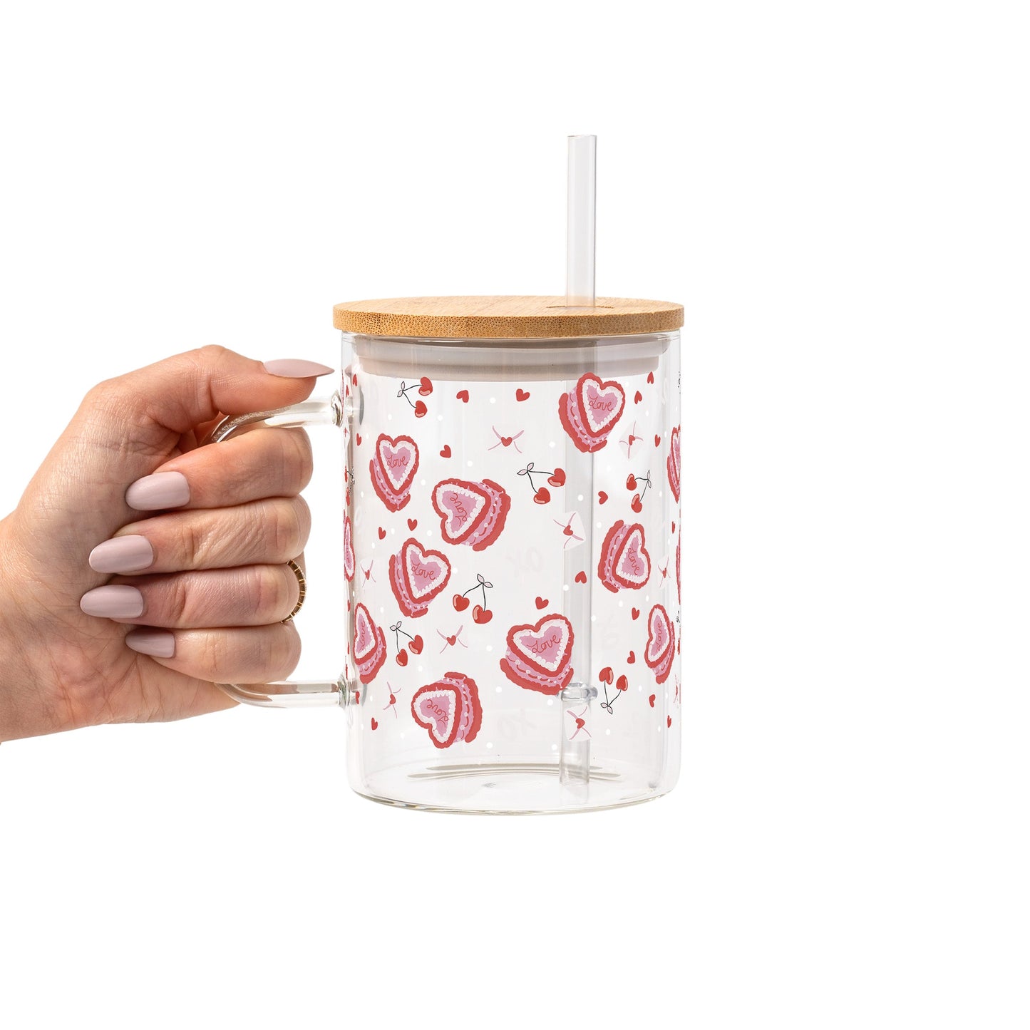 Valentine's Day Heart Cakes Glass Cup, Mug & Tumbler with Lid and Straw