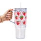 Valentine's Day Strawberry Bows Glass Cup, Mug & Tumbler with Lid and Straw