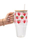 Valentine's Day Strawberry Bows Glass Cup, Mug & Tumbler with Lid and Straw