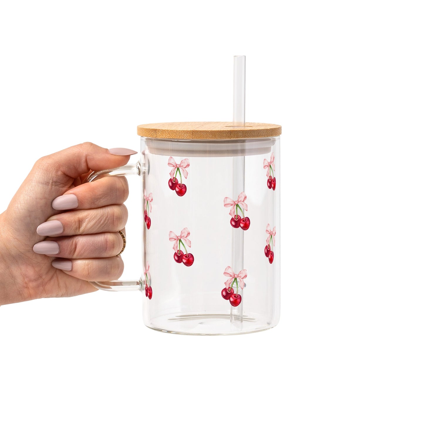 Vintage Cherry Bows Glass Cup, Mug & Tumbler with Lid and Straw