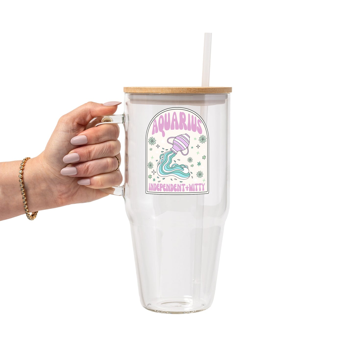 Zodiac Astrology Horoscope Glass Cup, Mug & Tumbler with Lid and Straw