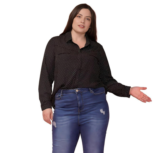 Pleione Plus Size Polka Dot Shirt Blouse in Black - shopatkonus