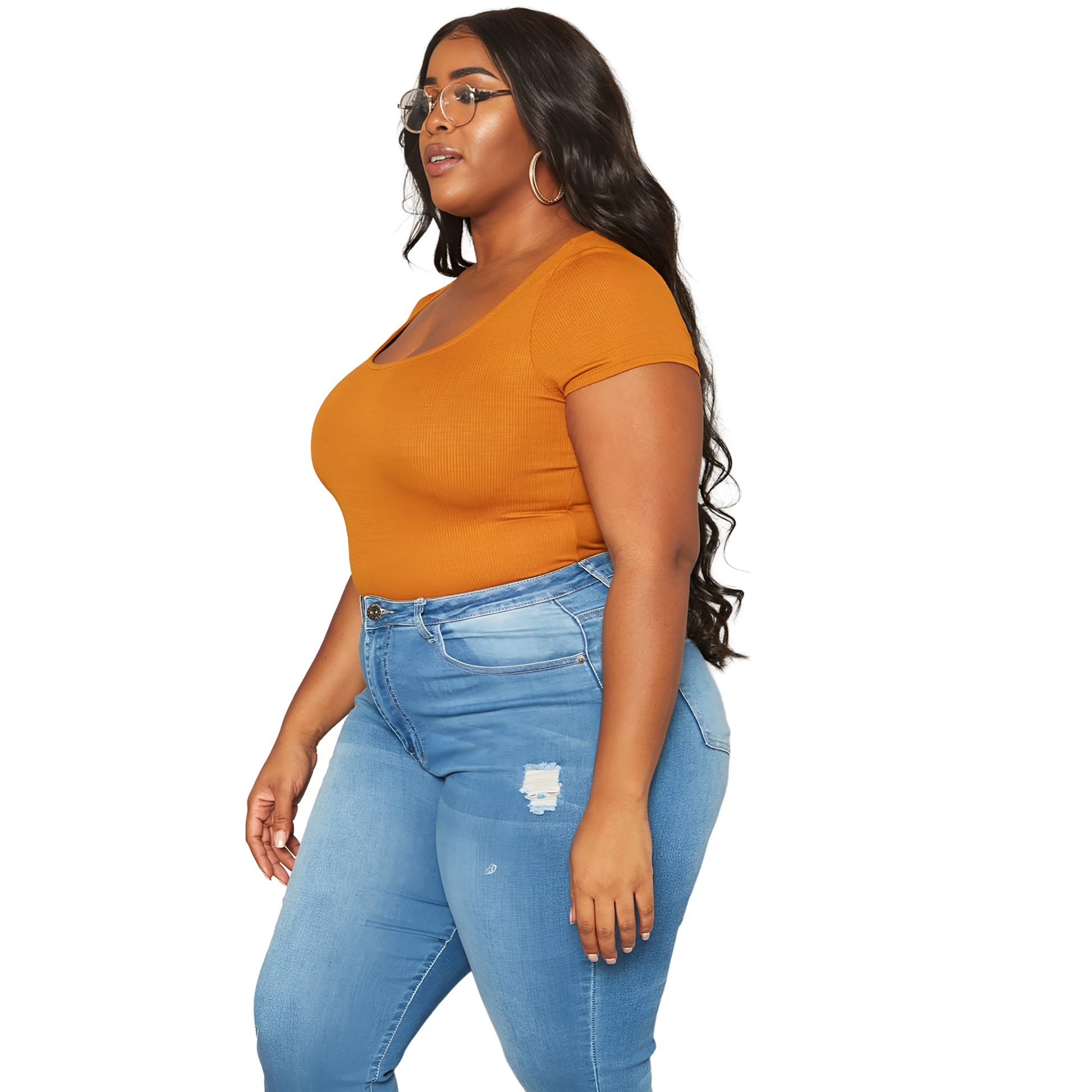 Pleione Plus Size Women's Ribbed Funnel Bodysuit - shopatkonus