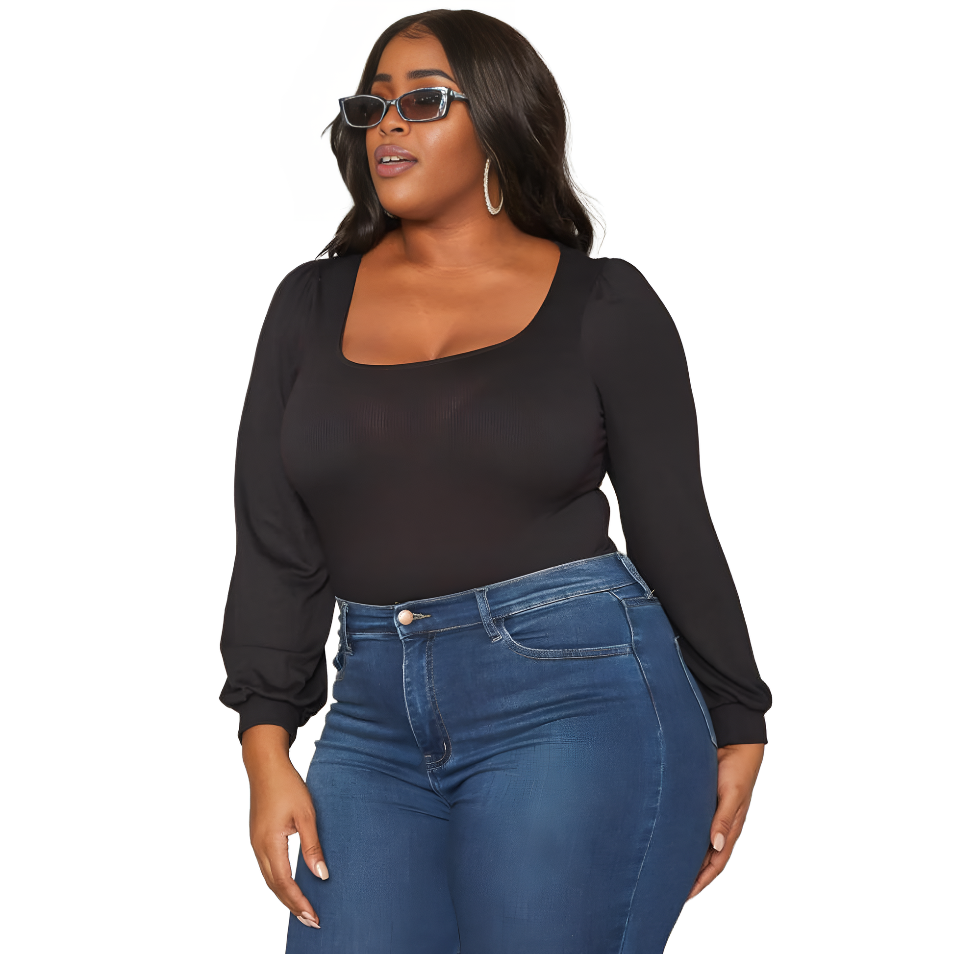 Pleione Plus Size Women's Ribbed Square Neck Bodysuit - shopatkonus