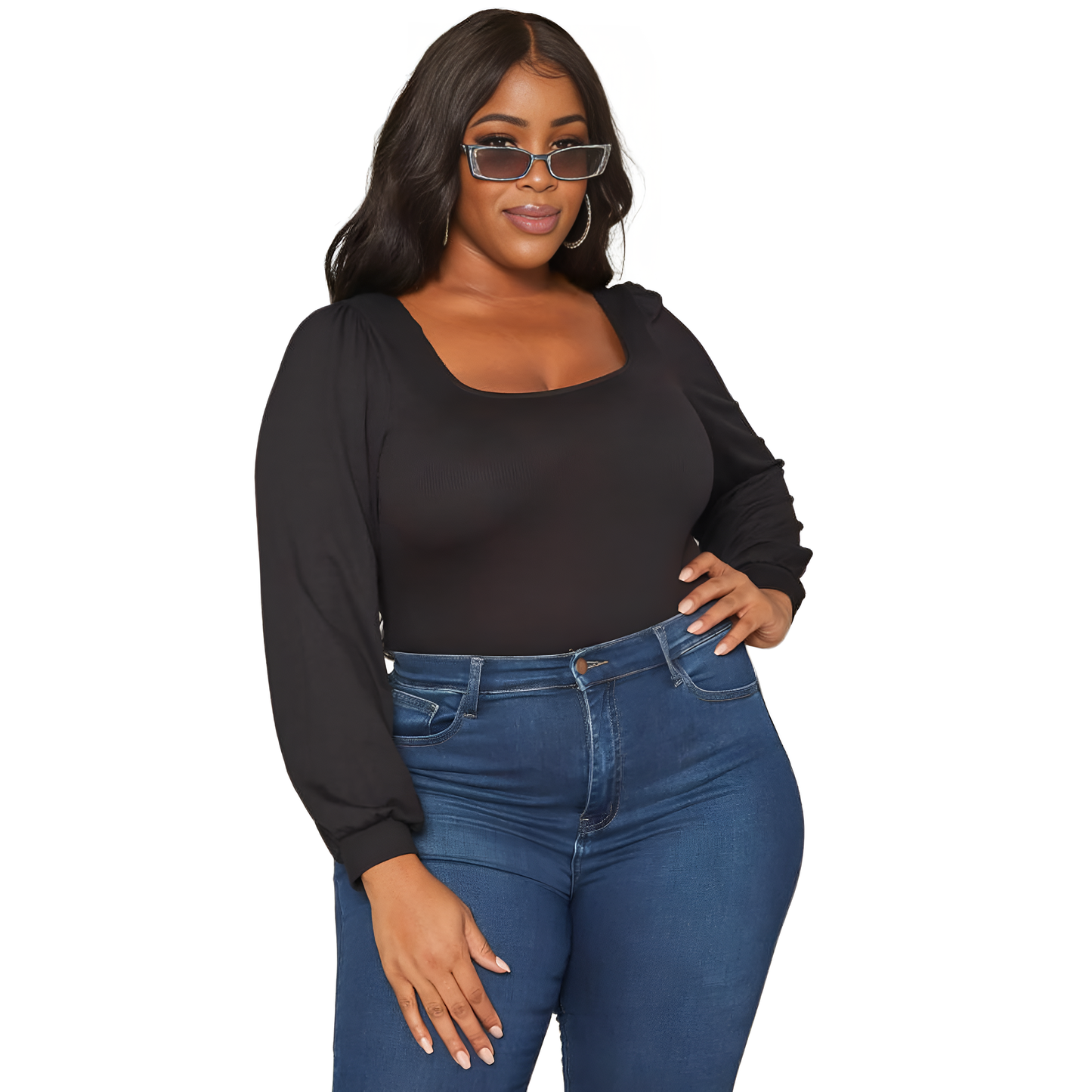 Pleione Plus Size Women's Ribbed Square Neck Bodysuit - shopatkonus