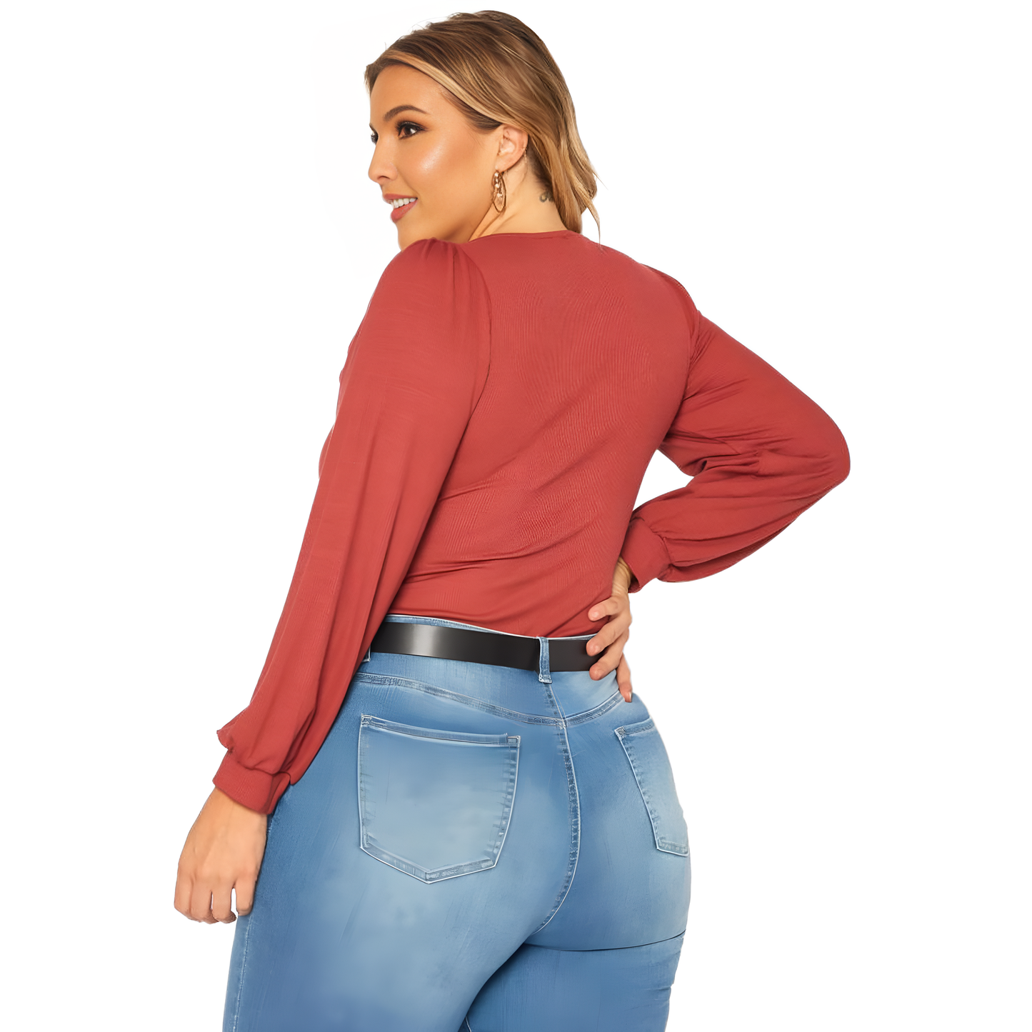 Pleione Plus Size Women's Ribbed Square Neck Bodysuit - shopatkonus