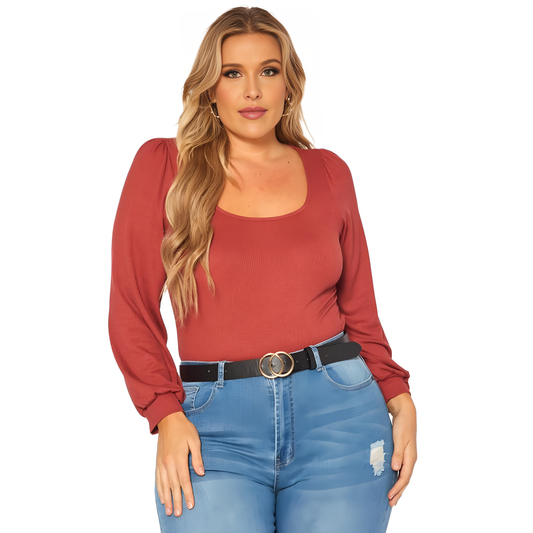 Pleione Plus Size Women's Ribbed Square Neck Bodysuit - shopatkonus