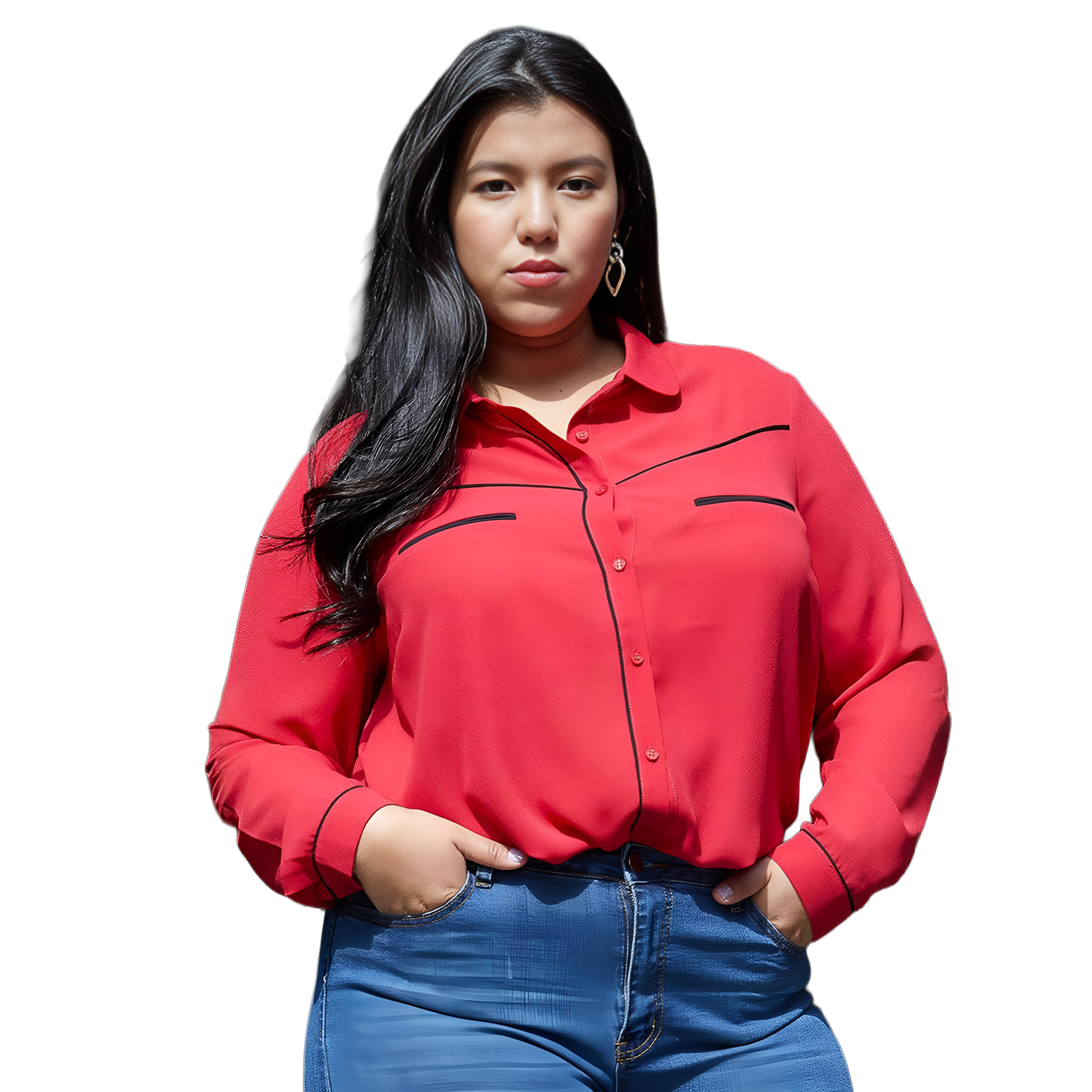 Pleione Plus Women's Rounded Collar Button Down Shirt Blouse - shopatkonus