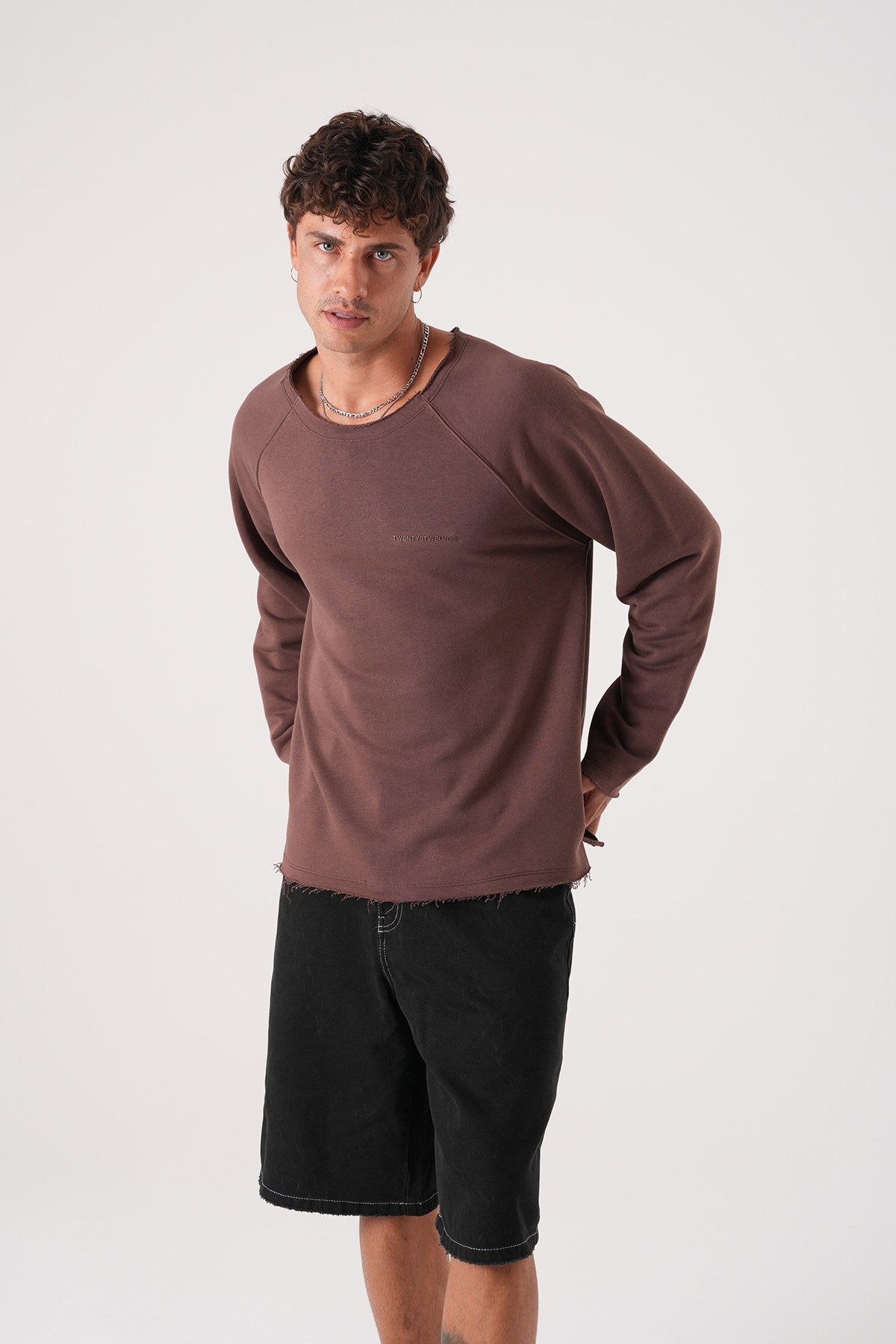 Unisex Oversized Raglan Sweatshirt - Raw Hem Detail
