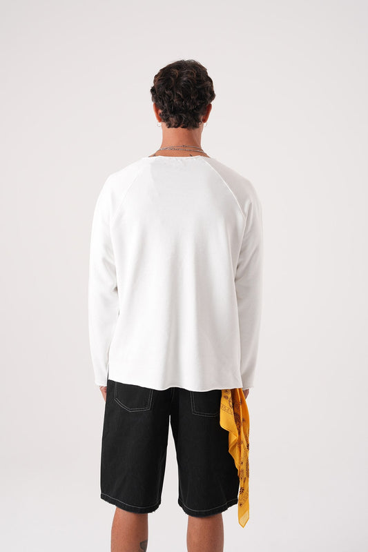 Unisex Oversized Raglan Sweatshirt - Raw Hem Detail