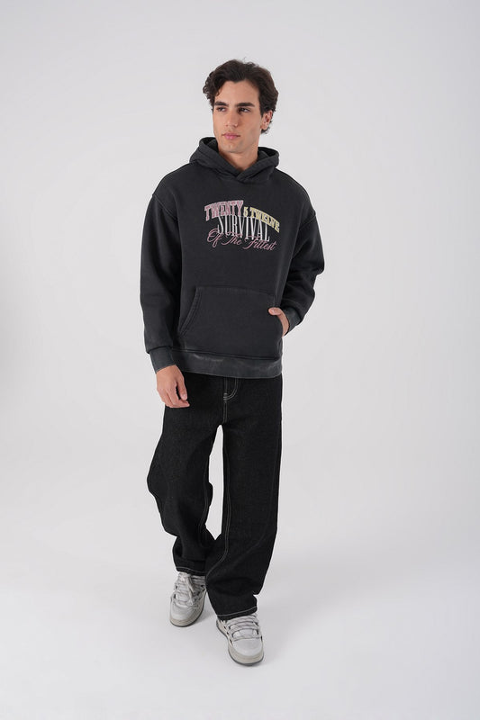 Unisex Washed Graphic Hoodie – "Survival of the Fittest" Print