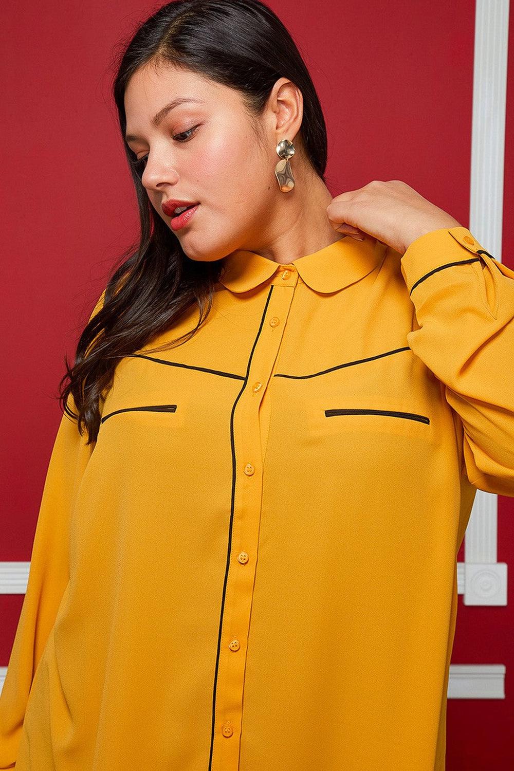 Pleione Plus Women's Rounded Collar Button Down Shirt Blouse