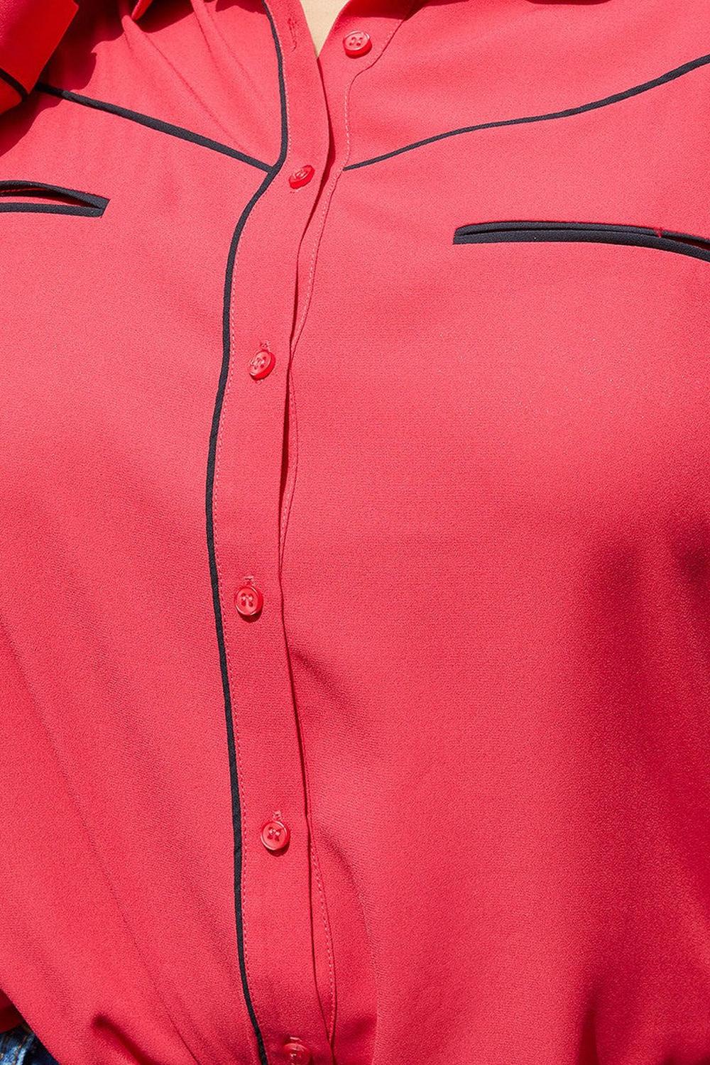 Pleione Plus Women's Rounded Collar Button Down Shirt Blouse