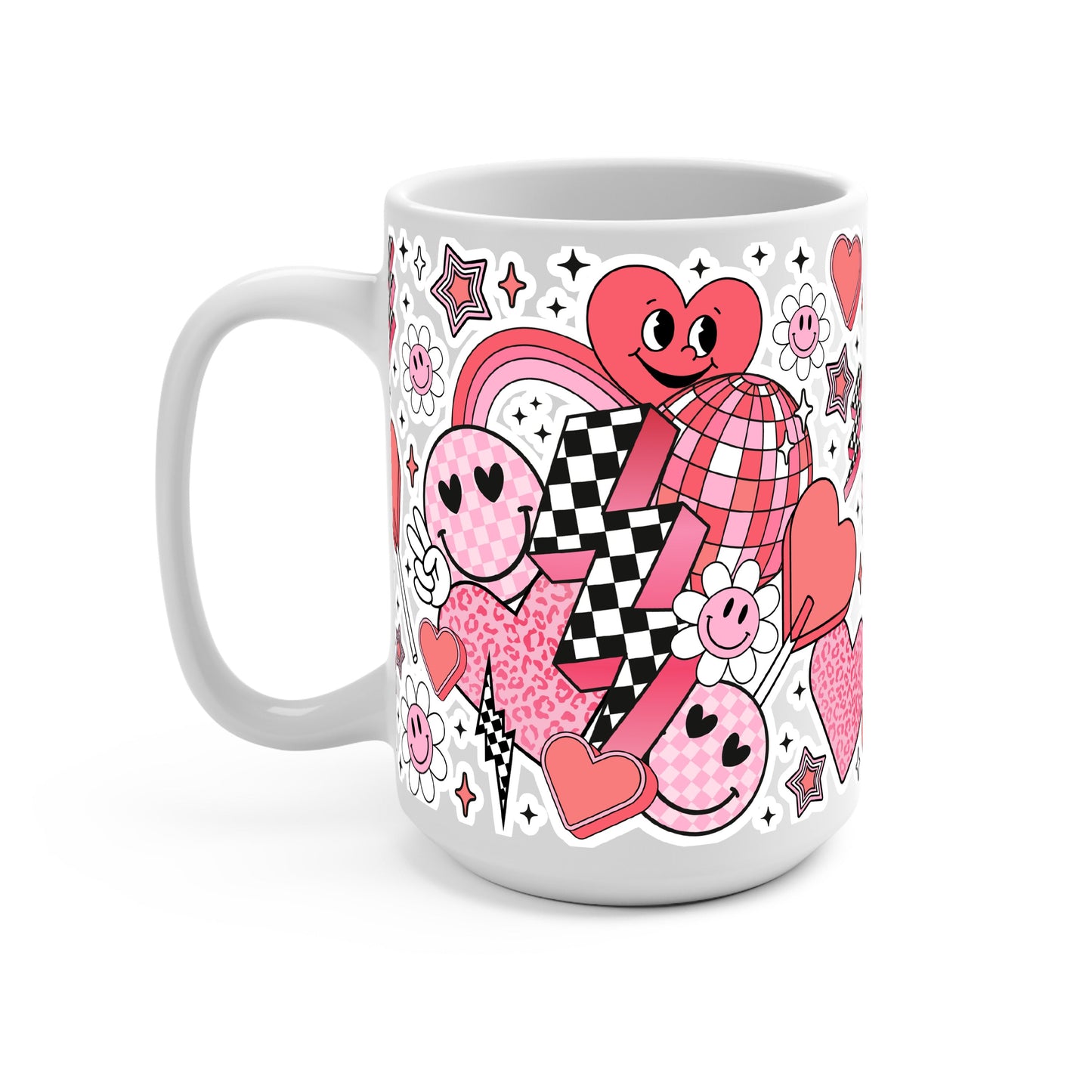Retro Valentine Smiley Heart Glass Cup, Mug & Tumbler with Lid and Straw
