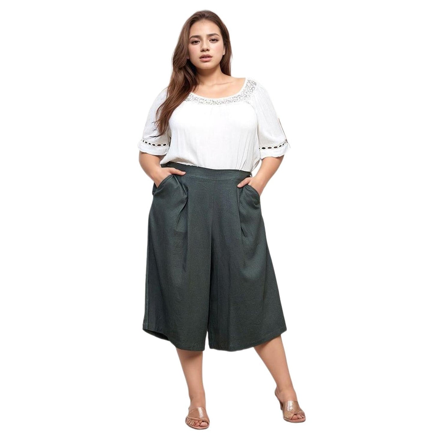 UPDATED - Pleione Plus Women's Pleated Wide Leg Capris