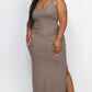 Ribbed Side Slit Long Cami Maxi Dress